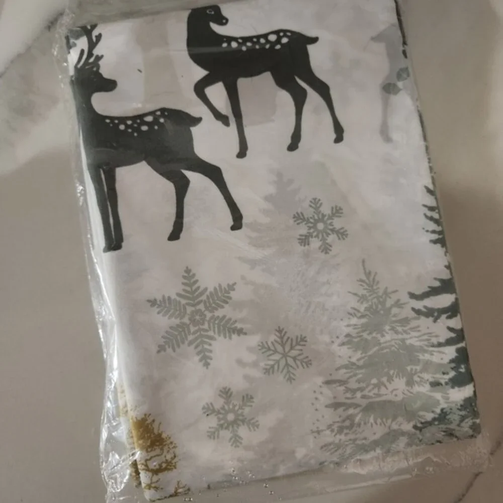 Winter Woodland Deer Shower Curtain Set Snowflakes Trees‎ 150*200